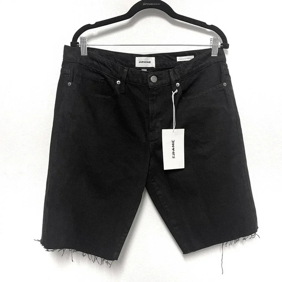 NWT FRAME DENIM L'homme Cut Off Denim Shorts - Black Denim Distressed - Picture 5 of 8
